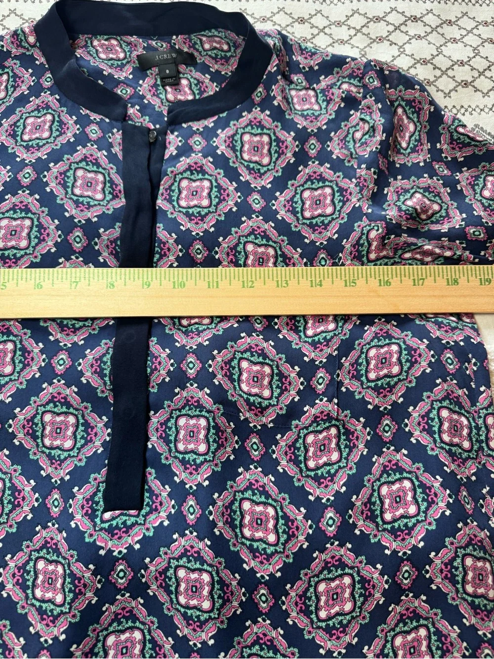 J. Crew 100% Silk Navy with Pink Geometric Print Shift Mini Dress Size 8